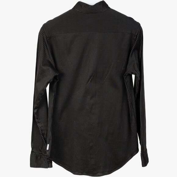 Armani Collezioni Grey and Black Striped Jersey Button-Up Shirt - Picture 2 of 10